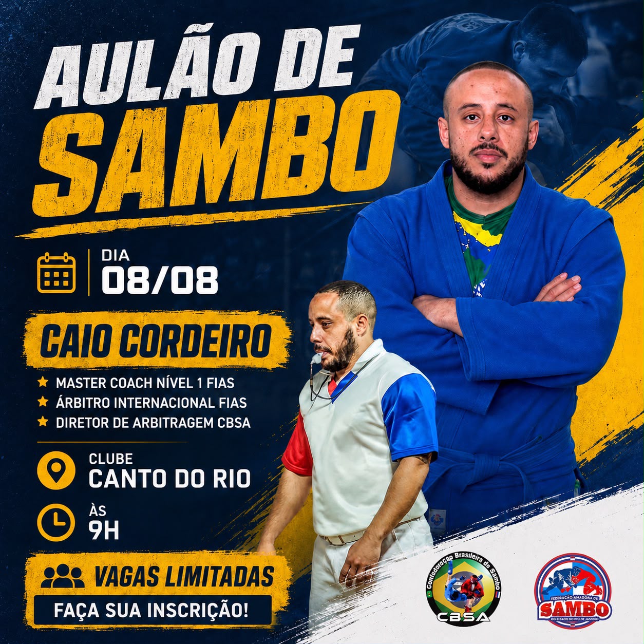 Cartaz Aulão de Sambo com Caio Cordeiro - Dia 08/08