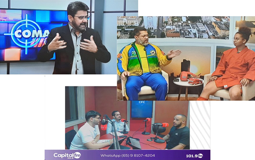 Montagem com entrevistas de representantes da CBSA em programas de TV e de rádio